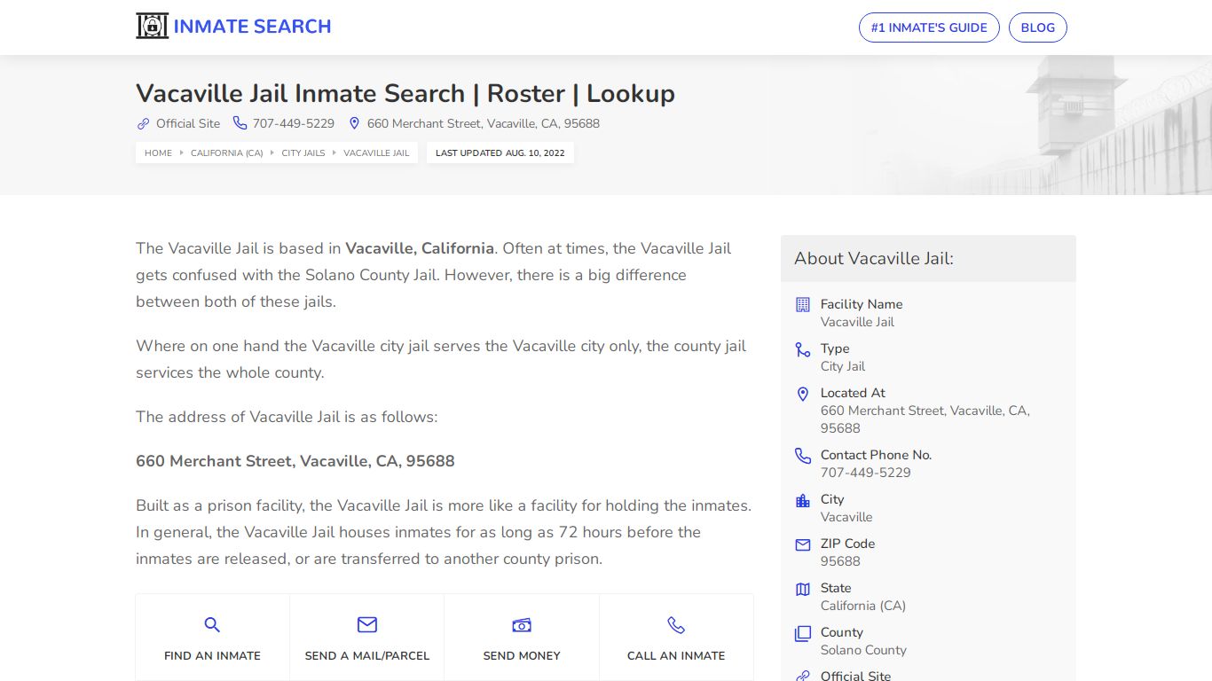 Vacaville Jail Inmate Search | Roster | Lookup
