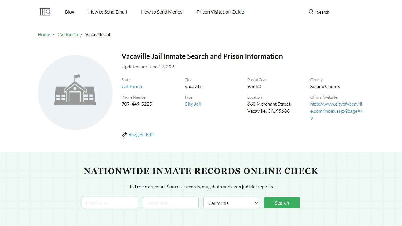 Vacaville Jail Inmate Search, Visitation, Phone no ...