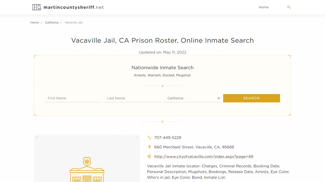 Vacaville Jail, CA Prison Roster, Online Inmate Search ...